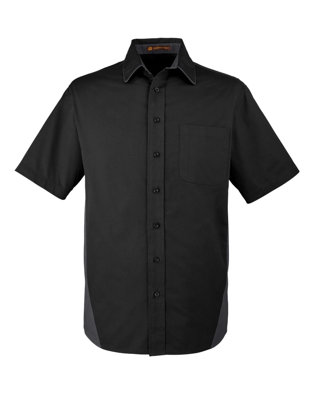 Harriton Men's Tall Flash IL Colorblock Short Sleeve Shirt - Black/ Dark Charcoal