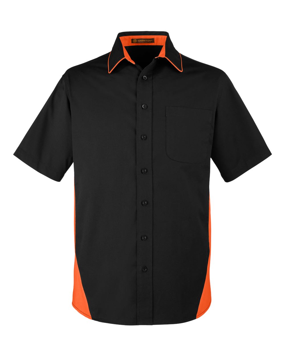 Harriton Men's Tall Flash IL Colorblock Short Sleeve Shirt - Black/ Team Orange