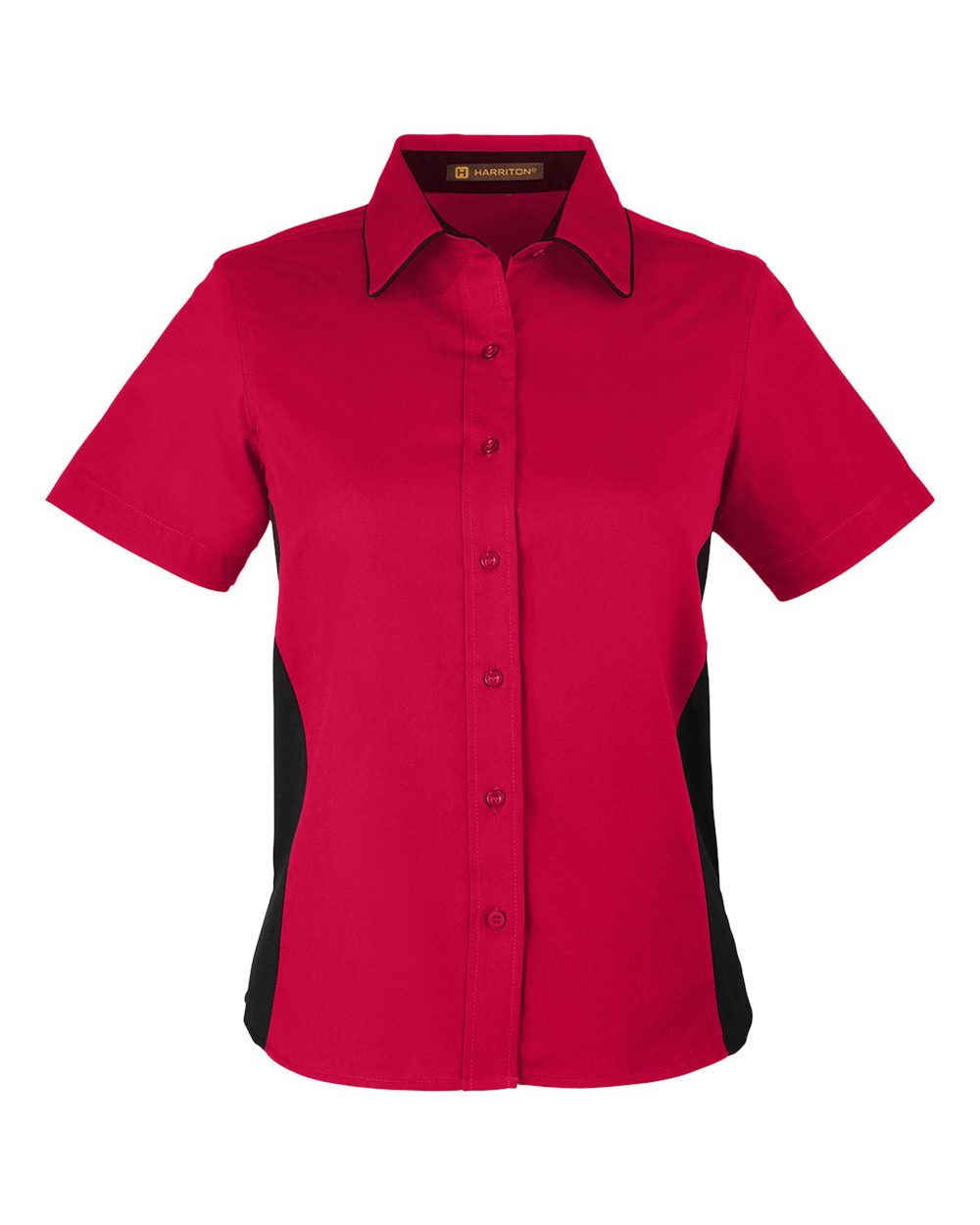 Harriton Ladies' Flash IL Colorblock Short Sleeve Shirt - Red/ Black