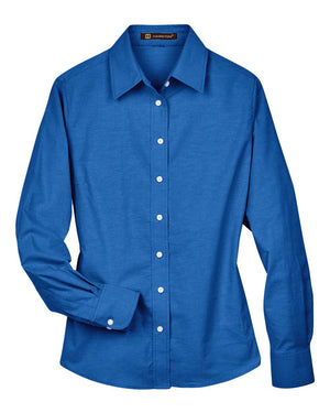 Harriton Ladies' Long-Sleeve Oxford with Stain-Release - French Blue