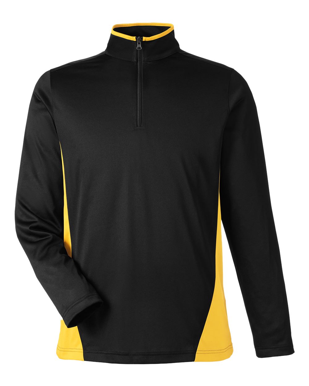 Harriton Men's Flash Snag Protection Plus IL Colorblock Quarter-Zip - Black/ Sunray Yellow