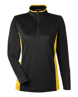 Harriton Ladies' Flash Snag Protection Plus IL Colorblock Quarter-Zip - Black/ Sunray Yellow