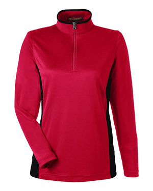 Harriton Ladies' Flash Snag Protection Plus IL Colorblock Quarter-Zip - Red/ Black