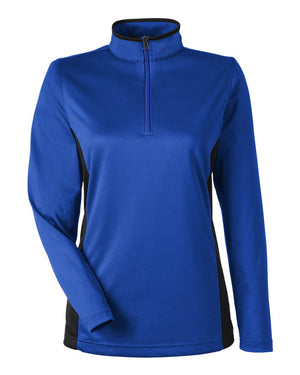 Harriton Ladies' Flash Snag Protection Plus IL Colorblock Quarter-Zip - True Royal/ Black