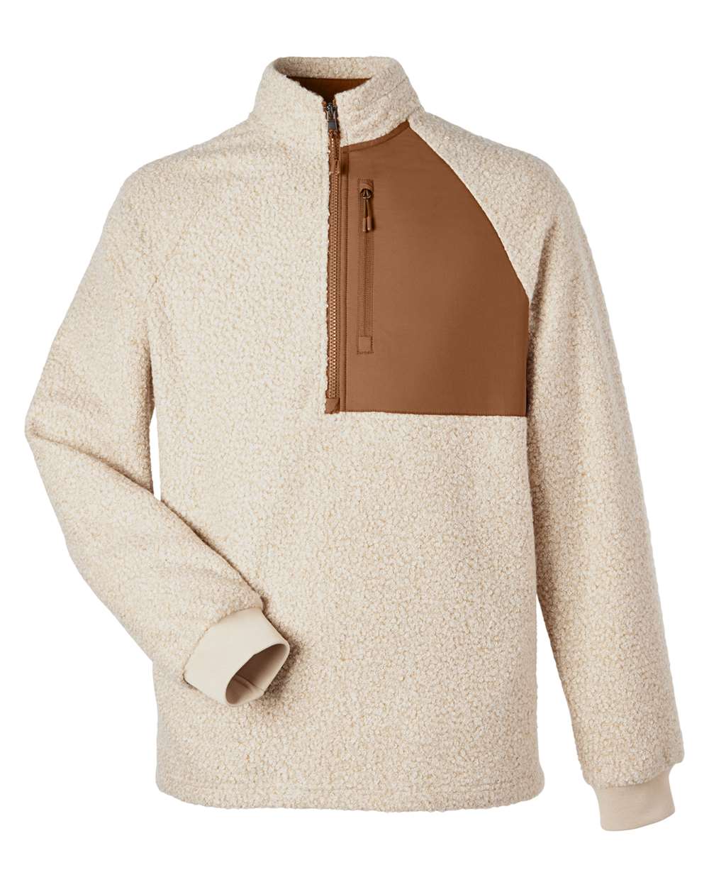 North End Men's Aura Sweater Fleece Quarter-Zip - Oatmeal Heather/ Teak
