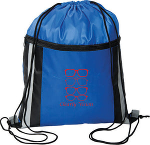 Zippered Reflective Cinch Backpack - Royal Blue/Black