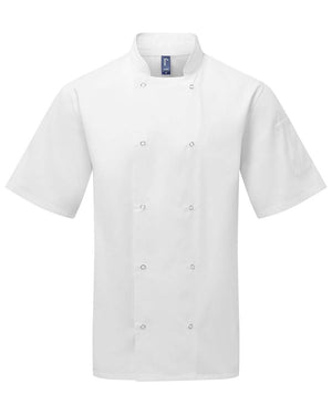 Artisan Collection by Reprime Unisex Studded Front Short-Sleeve Chef's Jacket - White