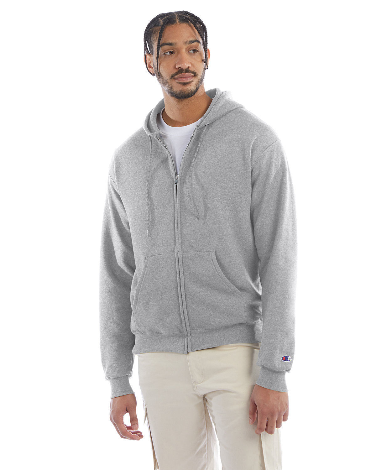 Champion Adult Powerblend® Full-Zip Hooded Sweatshirt - Light Steel