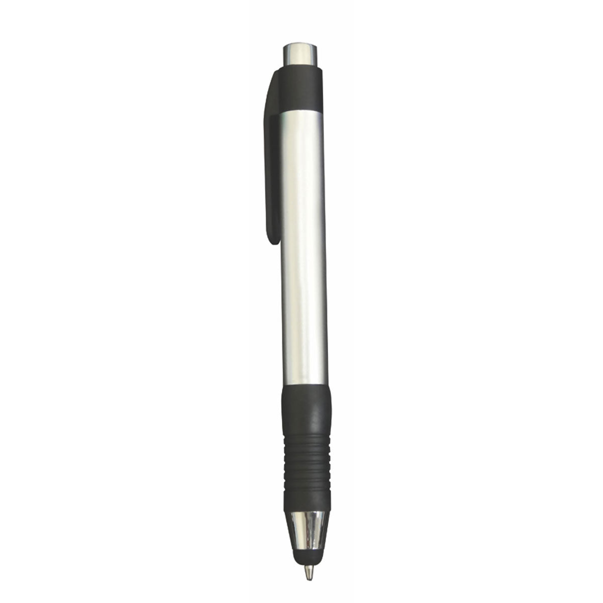 Satellite Plastic Plunger Action Pen with Soft Stylus - Black