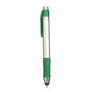 Satellite Plastic Plunger Action Pen with Soft Stylus - Green