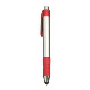 Satellite Plastic Plunger Action Pen with Soft Stylus - Red