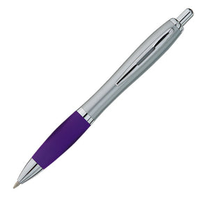 Valiant Plastic Plunger Action Pen - Silver With Purple