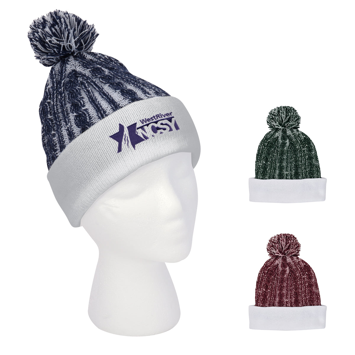 Casey Cable Knit Pom Beanie With Cuff