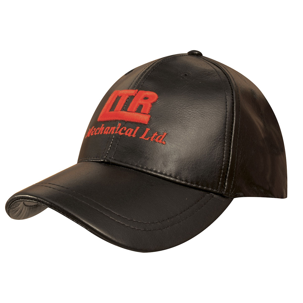 6 Panel Premium Leather Cap - Custom Embroidered - Black