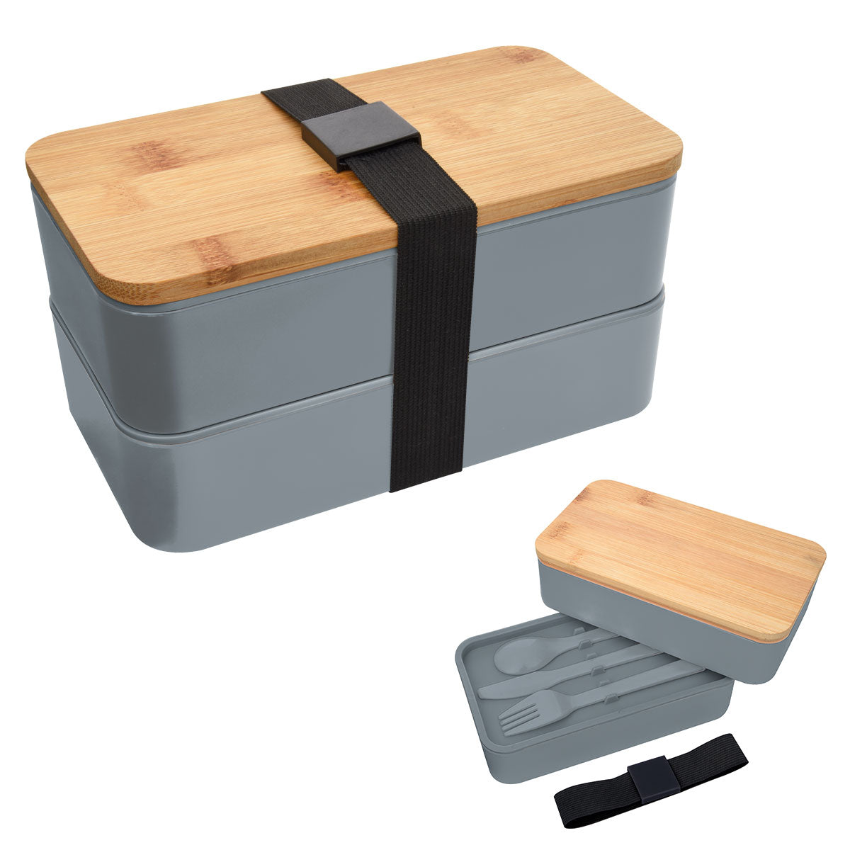 Stackable Bento Lunch Set - Gray With Black