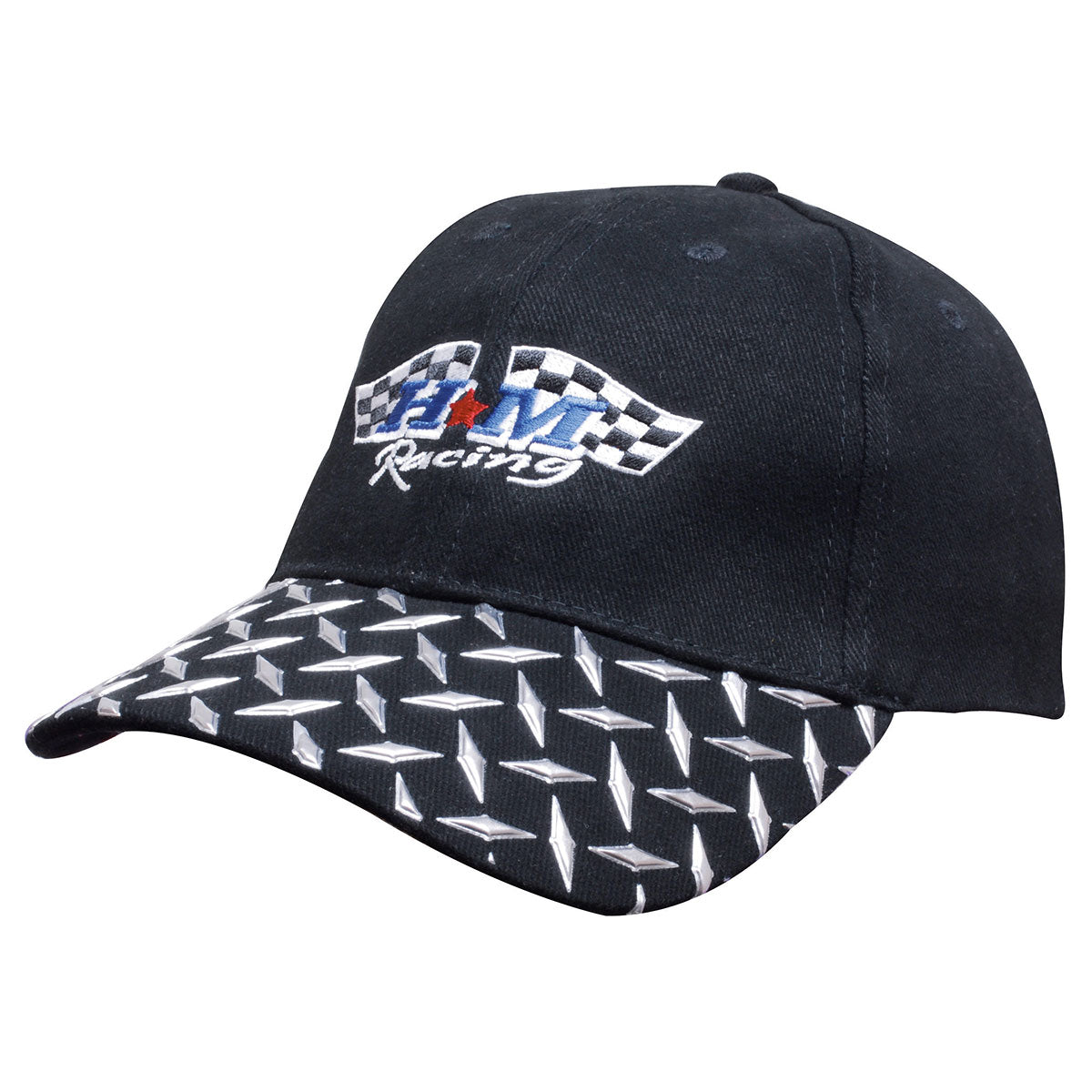 6 Panel Hbc Cap with Checker Plate Peak - Custom Embroidered - Black