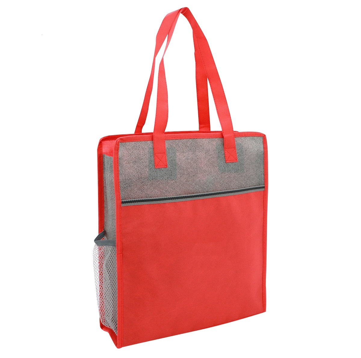 Color Basics Heathered Non-Woven Tote Bag - Red With Gray