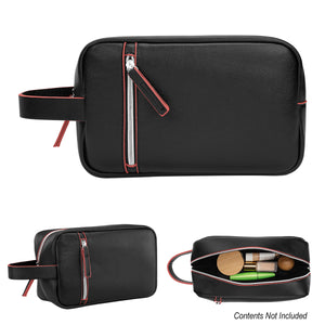 Glen Leatherette Toiletry Bag - Black With Red