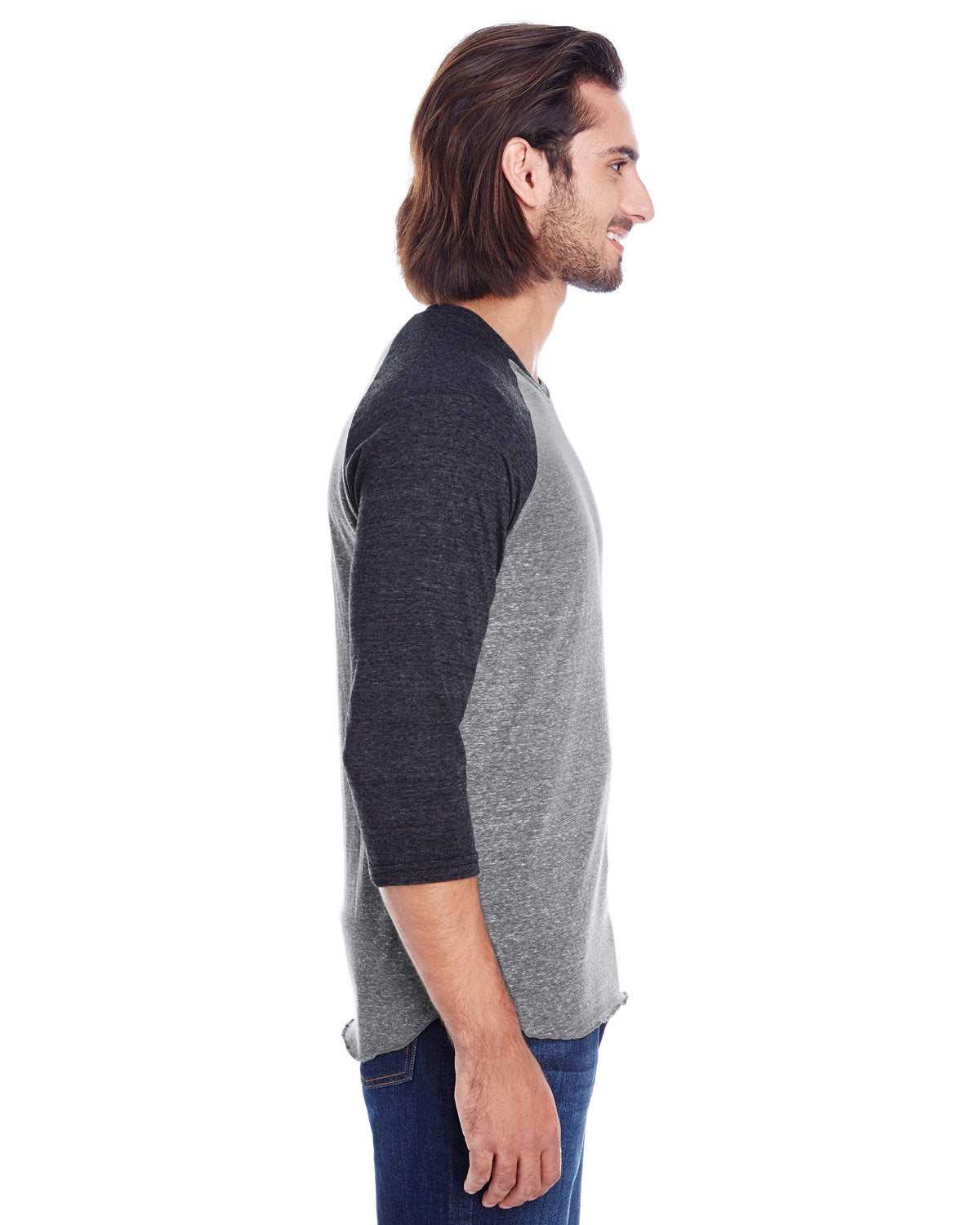Threadfast Unisex Triblend Three-Quarter Sleeve Raglan - Side