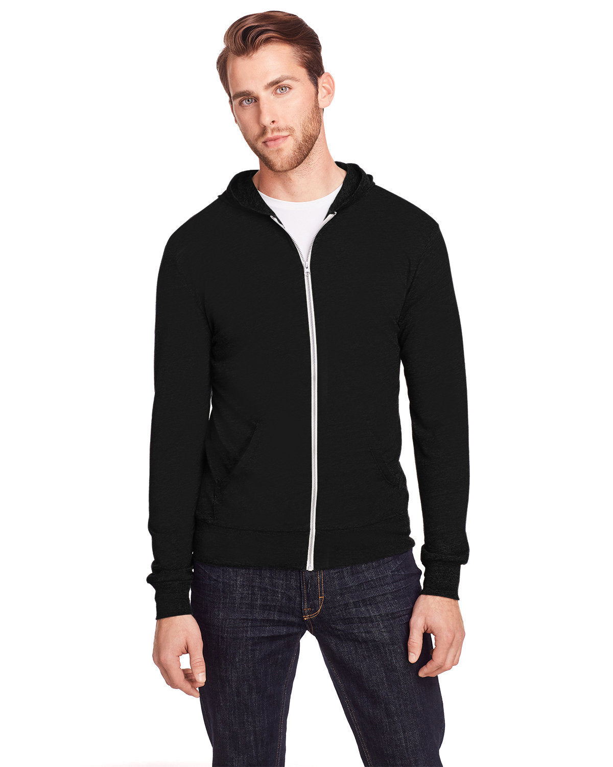 Threadfast Unisex Triblend Full-Zip Light Hoodie - Solid Blk Trblnd