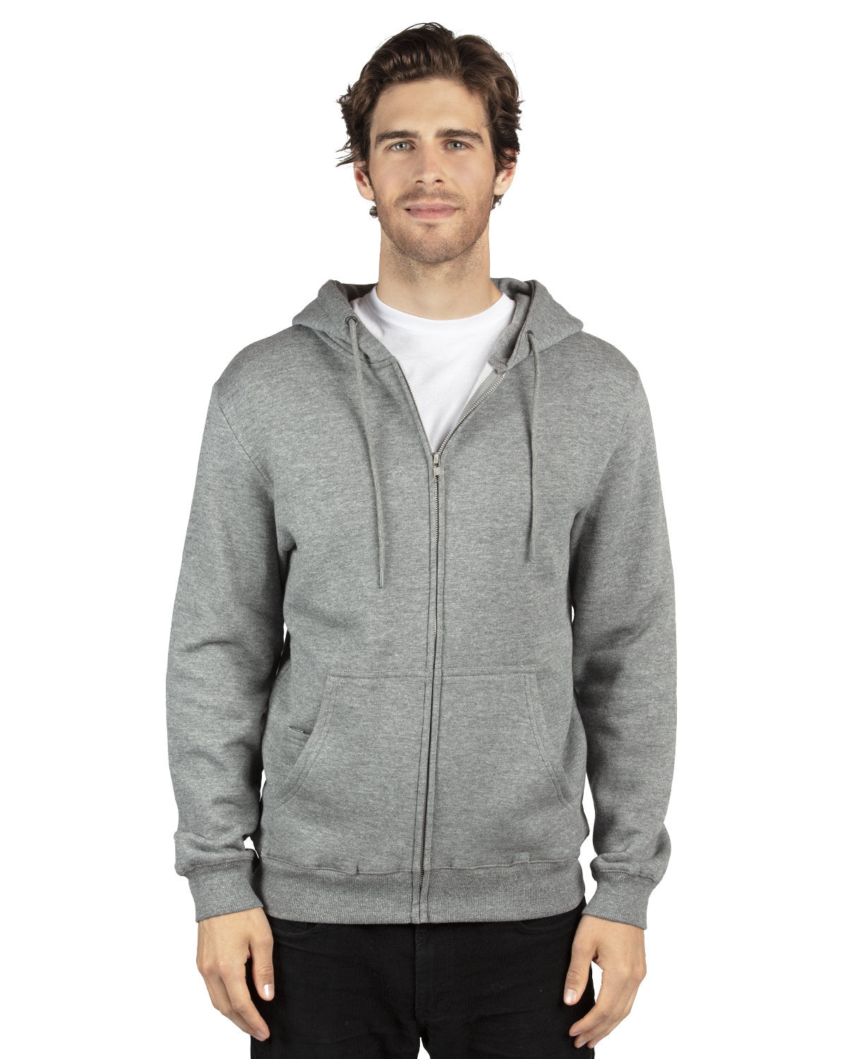 Threadfast Unisex Ultimate Fleece Full-Zip Hooded Sweatshirt - Heather Grey