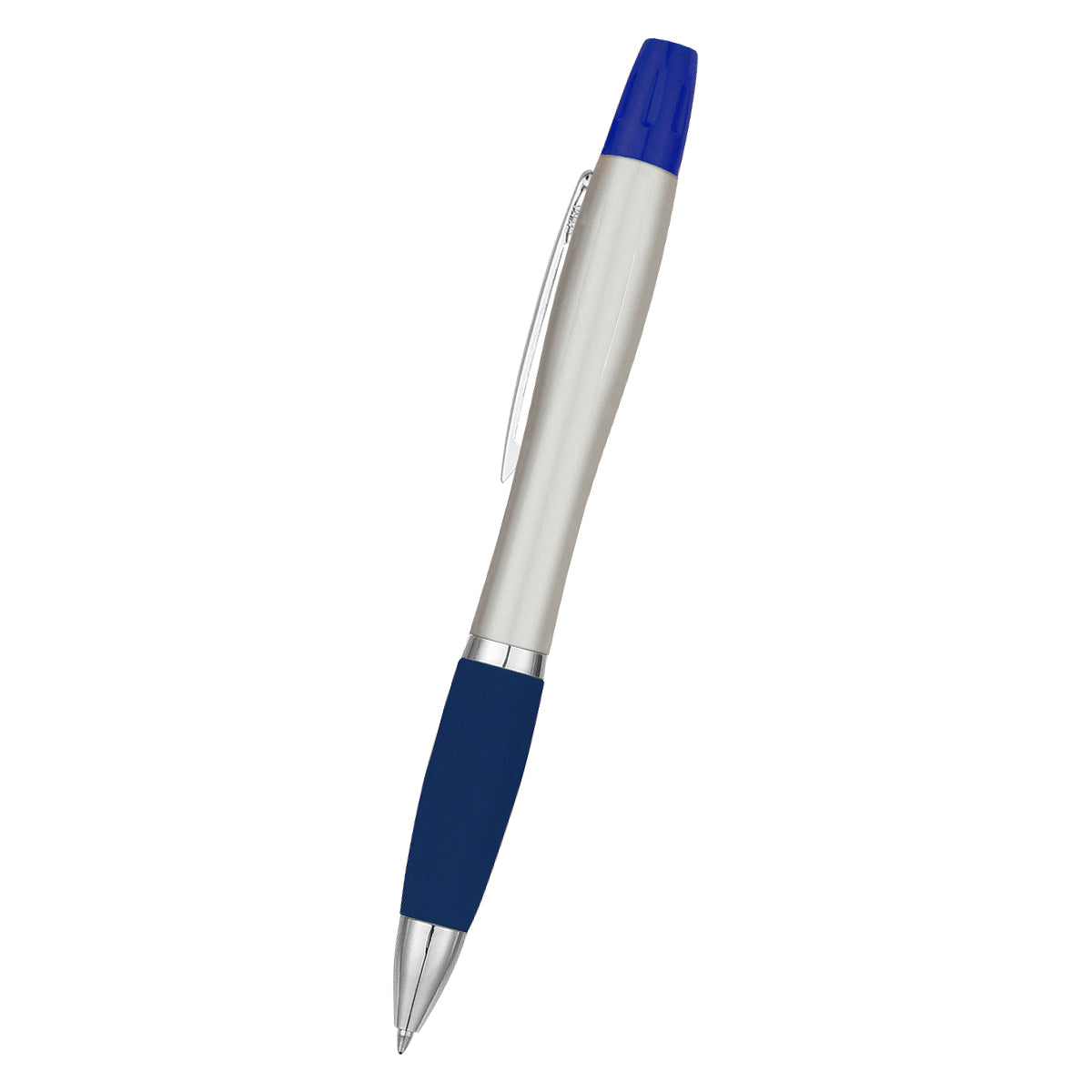 Twin-Write Pen With Highlighter - Silver With Blue