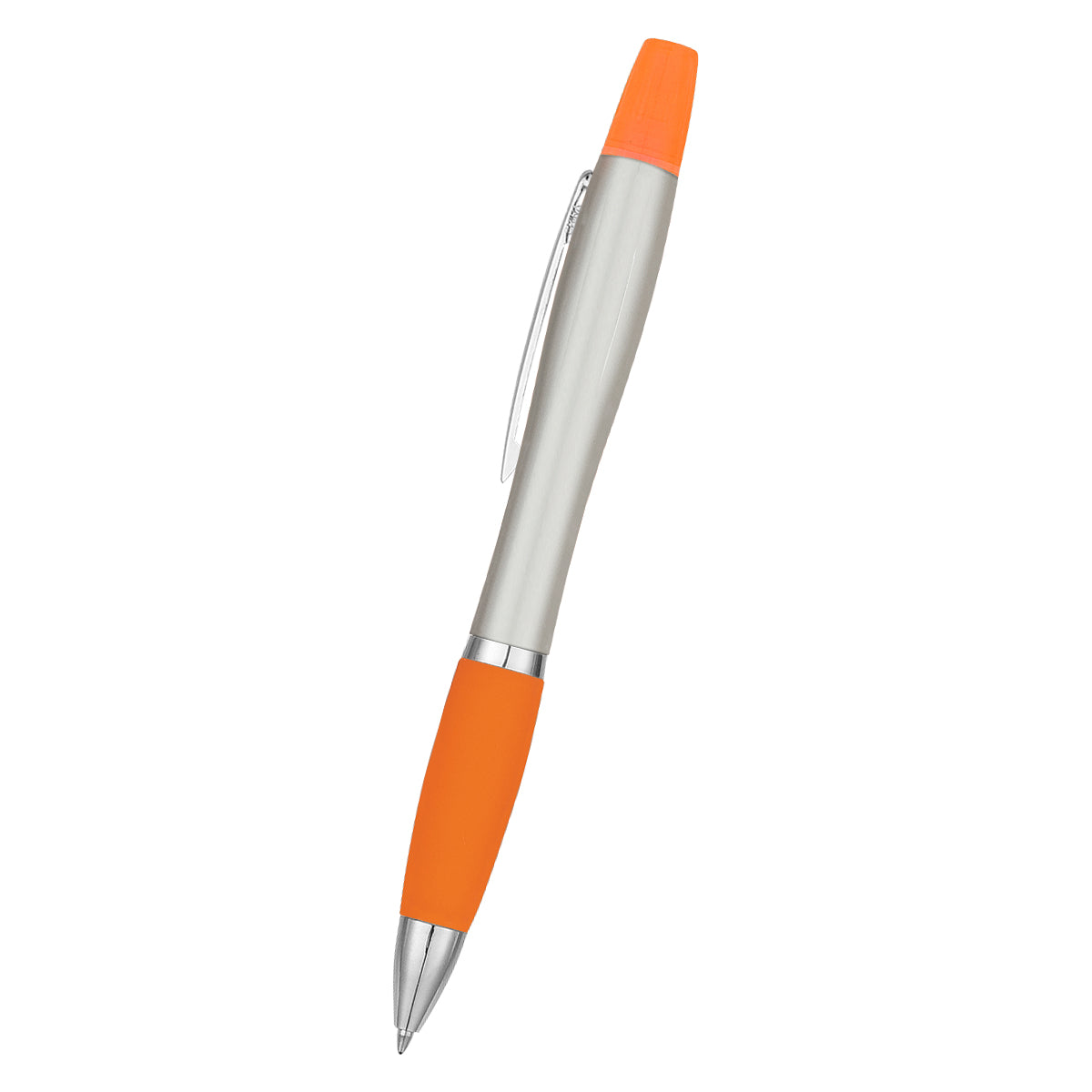 Twin-Write Pen With Highlighter - Silver With Orange