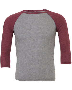 Unisex Three-Quarter Sleeve Baseball T-Shirt - Gry/Maroon Trb