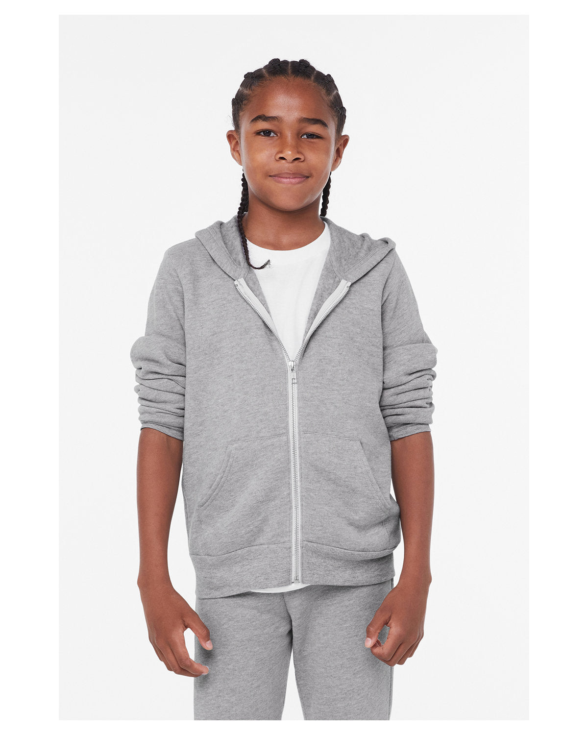 Bella + Canvas Youth Sponge Fleece Full-Zip Hooded Sweatshirt - Athletic Heather