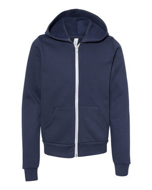 BELLA + CANVAS Youth Sponge Fleece Full-Zip Hooded Sweatshirt - Navy
