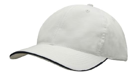 6 Panel Spring Woven Cap with Strap & Clip - Custom Embroidered - White With Navy