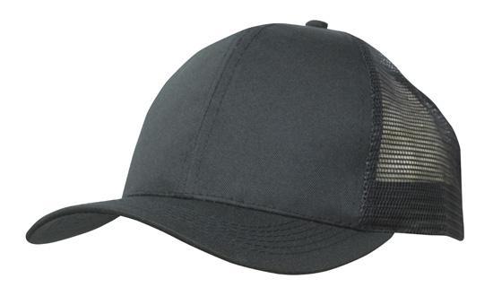 6 Panel Mesh Back Cap Breathable P-Twill - Custom Embroidered - Black