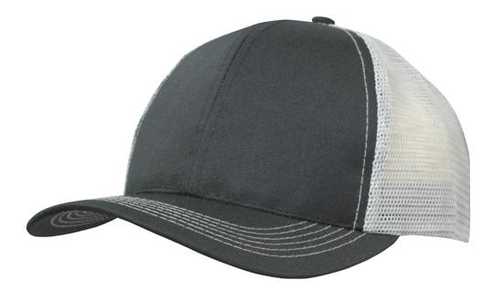6 Panel Mesh Back Cap Breathable P-Twill - Custom Embroidered - Black With Gray