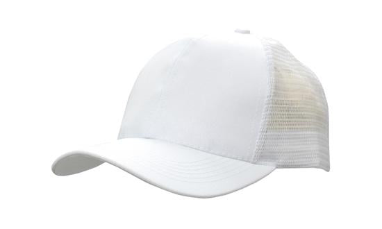 6 Panel Mesh Back Cap Breathable P-Twill - Custom Embroidered - White