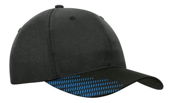 6 Panel Breathe P-Twill with Peak Print Cap - Custom Embroidered - Black With Cyan