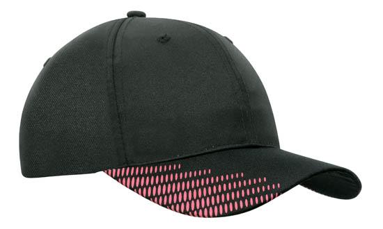6 Panel Breathe P-Twill with Peak Print Cap - Custom Embroidered - Black With Pink