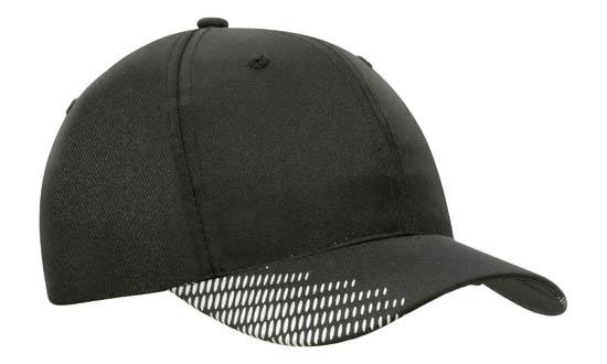 6 Panel Breathe P-Twill with Peak Print Cap - Custom Embroidered - Black With White