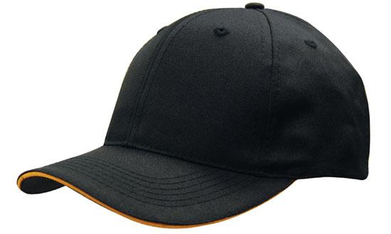 6 Panel Cap Breathable P-Twill with Sandwich - Custom Embroidered - Black With Gold