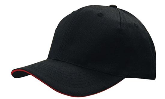 6 Panel Cap Breathable P-Twill with Sandwich - Custom Embroidered - Black With Red