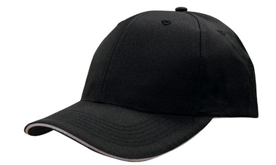 6 Panel Cap Breathable P-Twill with Sandwich - Custom Embroidered - Black With White