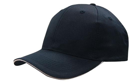 6 Panel Cap Breathable P-Twill with Sandwich - Custom Embroidered - Navy With White
