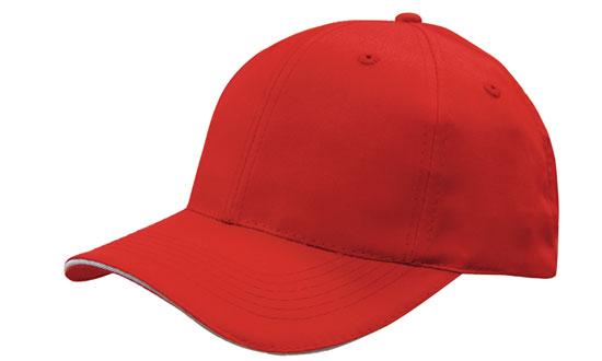 6 Panel Cap Breathable P-Twill with Sandwich - Custom Embroidered - Red With White