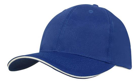 6 Panel Cap Breathable P-Twill with Sandwich - Custom Embroidered - Royal With White