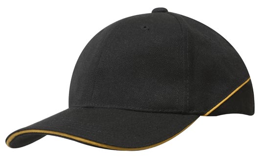 Premium American Twill Cap with Sandwich - Custom Embroidered - Black With Gold