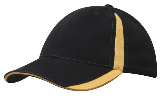 6 Panel BHC Cap with Inserts On Peak & Crown - Custom Embroidered - Black With Gold