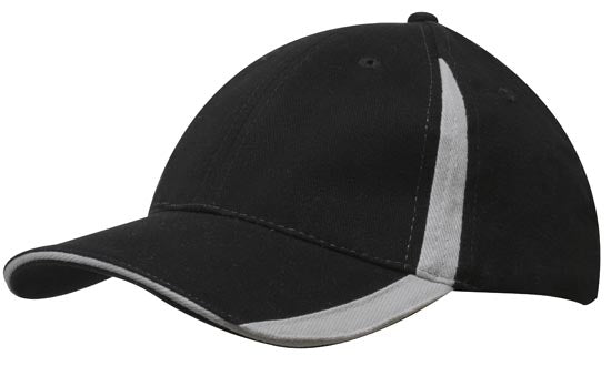 6 Panel BHC Cap with Inserts On Peak & Crown - Custom Embroidered - Black With Gray