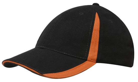 6 Panel BHC Cap with Inserts On Peak & Crown - Custom Embroidered - Black With Orange