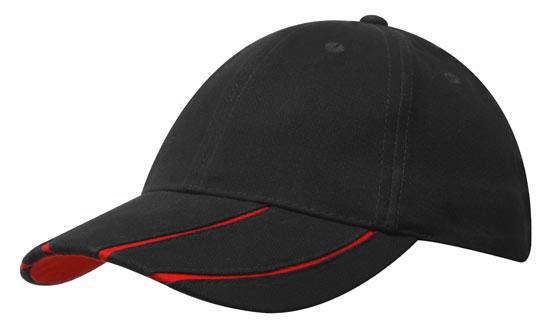 6 Panel BHC Cap with Peak Inserts - Custom Embroidered - Black With Red