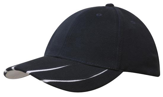6 Panel BHC Cap with Peak Inserts - Custom Embroidered - Navy With White
