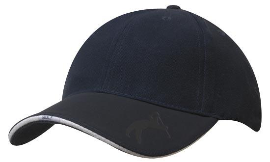 6 Panel BHC Golf Cap Embossed Peak - Custom Embroidered - Navy With White
